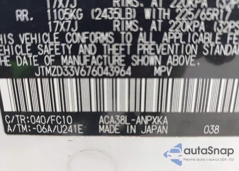 2007 Toyota Rav4 from USA, damaged, VIN JTMZD33V676043964